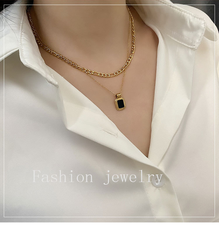 12g Weight Vacuum Plating Real Gold Plated 18K Gold Gold Plating Silver Plated Geometric 304 Stainless Steel Fashion Waterproof Non Tarnish Titanium Steel Layered Necklaces