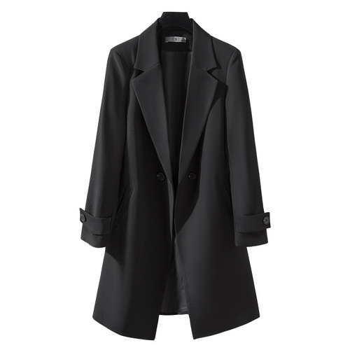 Women's Autumn/Winter Long Windbreaker Coat Professional Set with Long Sleeve Blazer Fashion and Elegance Office Workwear