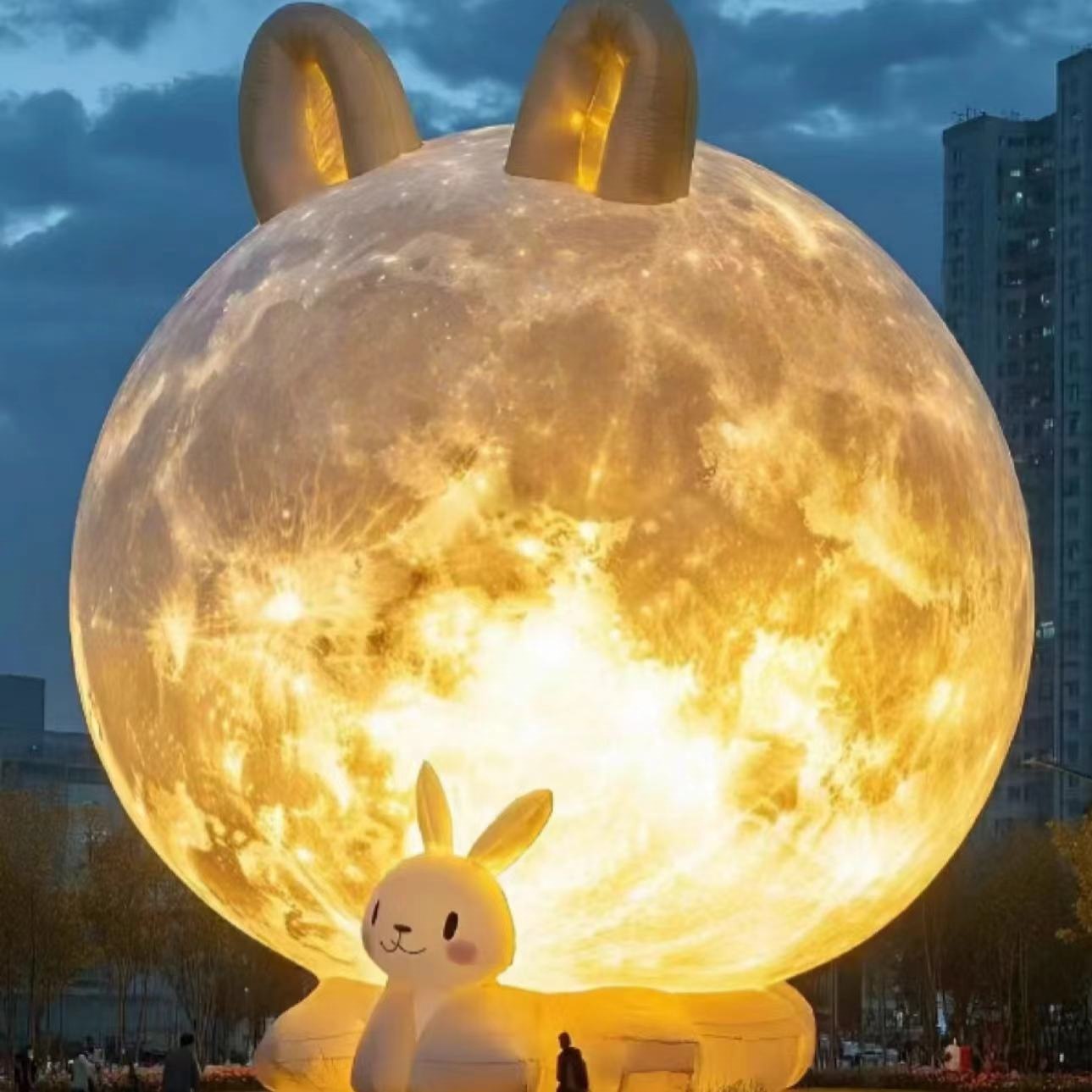 中秋美陈大型兔子月球充气卡通玉兔发光气模网红打卡道具展品商场