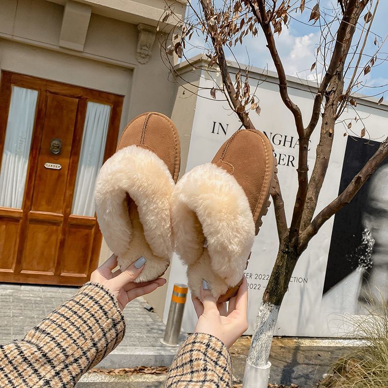 Tuosangpo Goatskin and Fur All-In-One 2025 Fur Slippers for Women to Wear New Thin-Soled Village Star Winter Warm Snow Boots