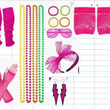 1980 púrpura rosa roja cabeza hebilla gafas pendientes guantes Carnaval fiesta traje de baile suministros