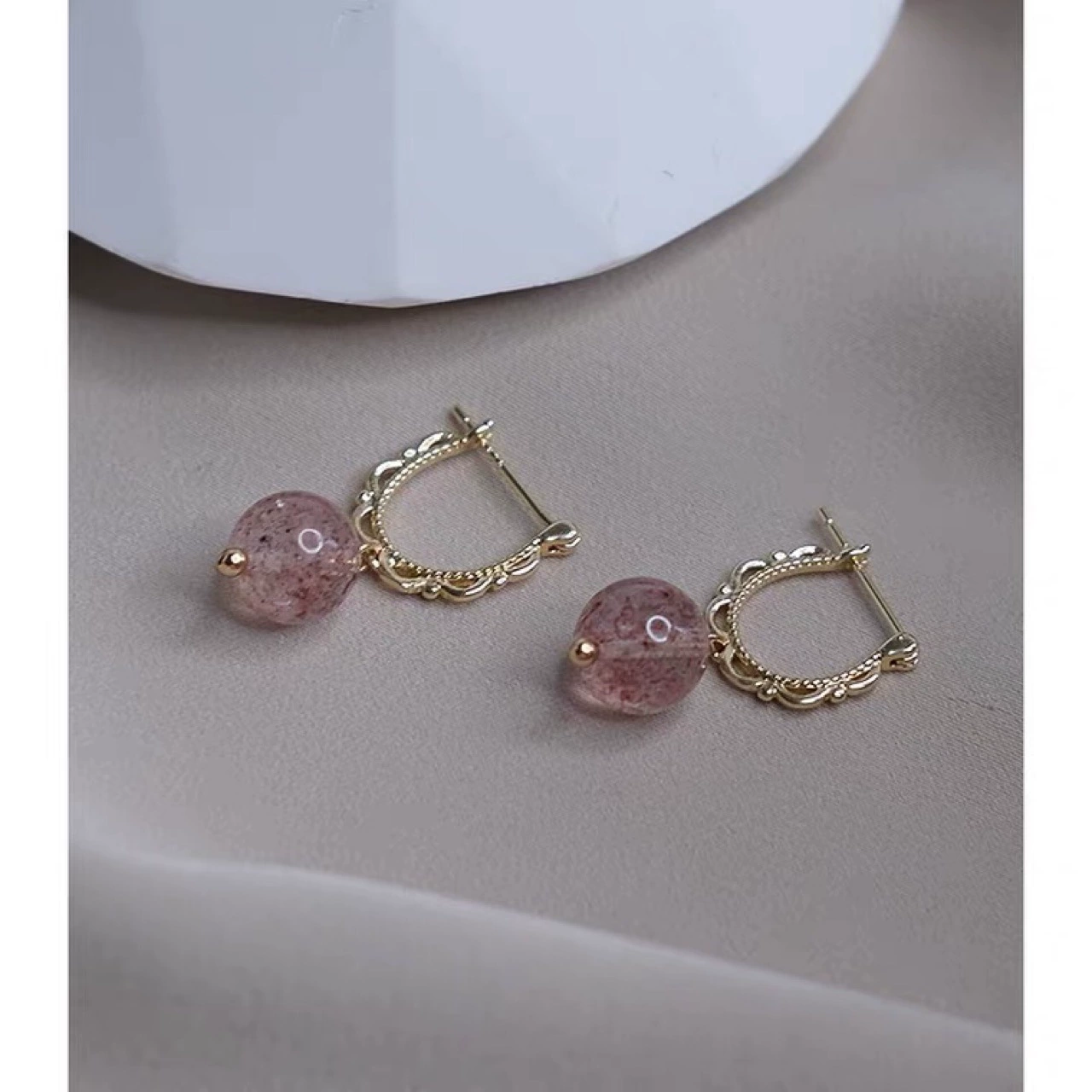 Серьги с натуральными кристаллами клубники, кружевная Пряжка для ушей, 925 серебряные иглы, серьги для милых девушек, женские элегантные серьги