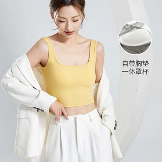 性感辣妹舒适款文胸一体大露背遮副乳背心带胸垫内搭打底露脐吊带