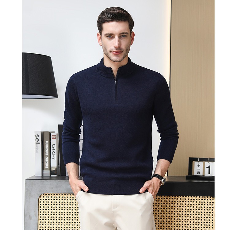 Suéter de hombre simple pullover cremallera de moda casual base de comercio exterior popular suéter de invierno de otoño de manga larga