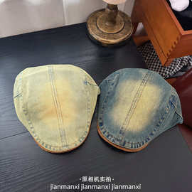 复古水洗做旧牛仔前进帽女甜酷潮流嘻哈显脸小贝雷帽反戴鸭舌帽子