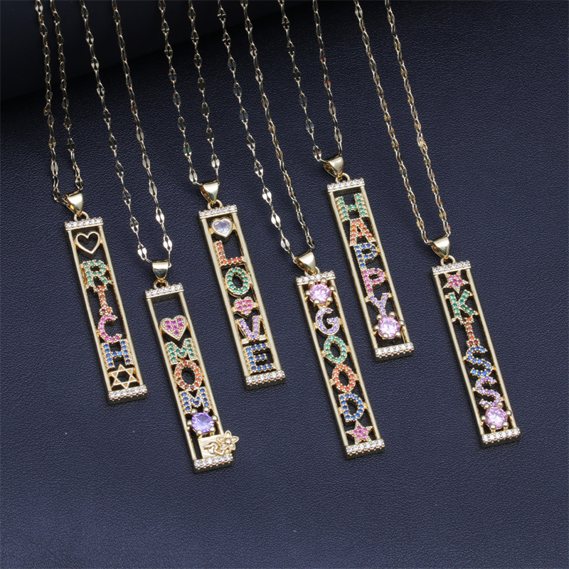 New Letters Pattern  Pendant  Copper  Inlaid Zircon Necklace display picture 3