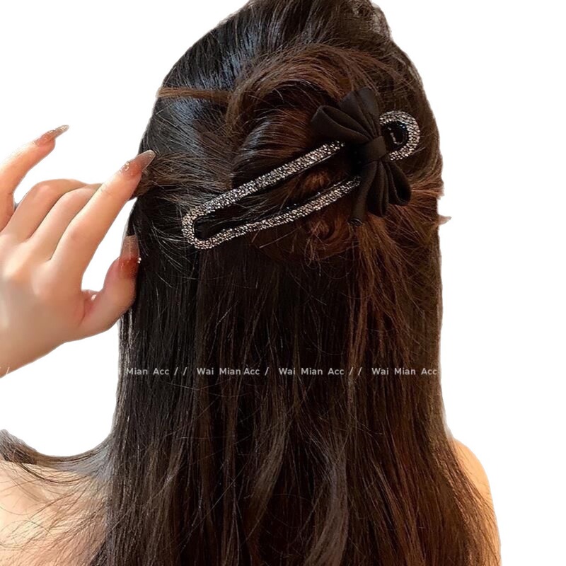 女性用ダイヤモンドがちりばめられた蝶結びヘアピン、高級気質、後頭部の髪の量の多い怠惰なヘアシャーククリップ、カモノハシクリップ|undefined