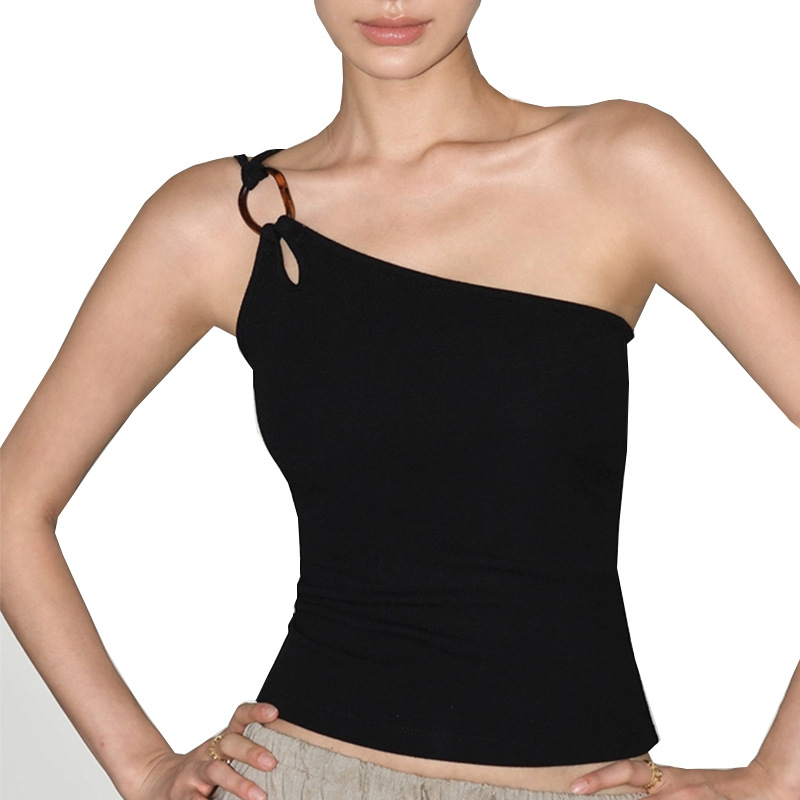 One-Shoulder Yoga Wear with Cut Out Buckle Decoration Lycra Comfortable Fabric Professional Running Fitness Wear Sports Bra Outer Wear