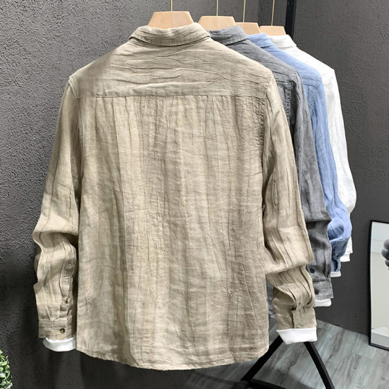 2024 New Light Luxury Trendy Brand Men's Solid Color Long Sleeve Shirt 2024 Men's Casual Loose Design Shirt