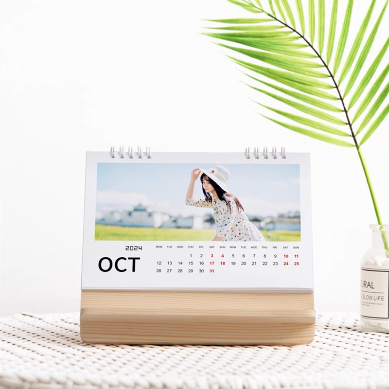 Soporte de calendario de madera conveniente Calendario de escritorio desmontable decoración tarjeta postal creativa base pantalla soporte de madera