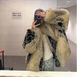 跨境冬新款狐狸毛皮草外套女气质年轻款加厚宽松大衣