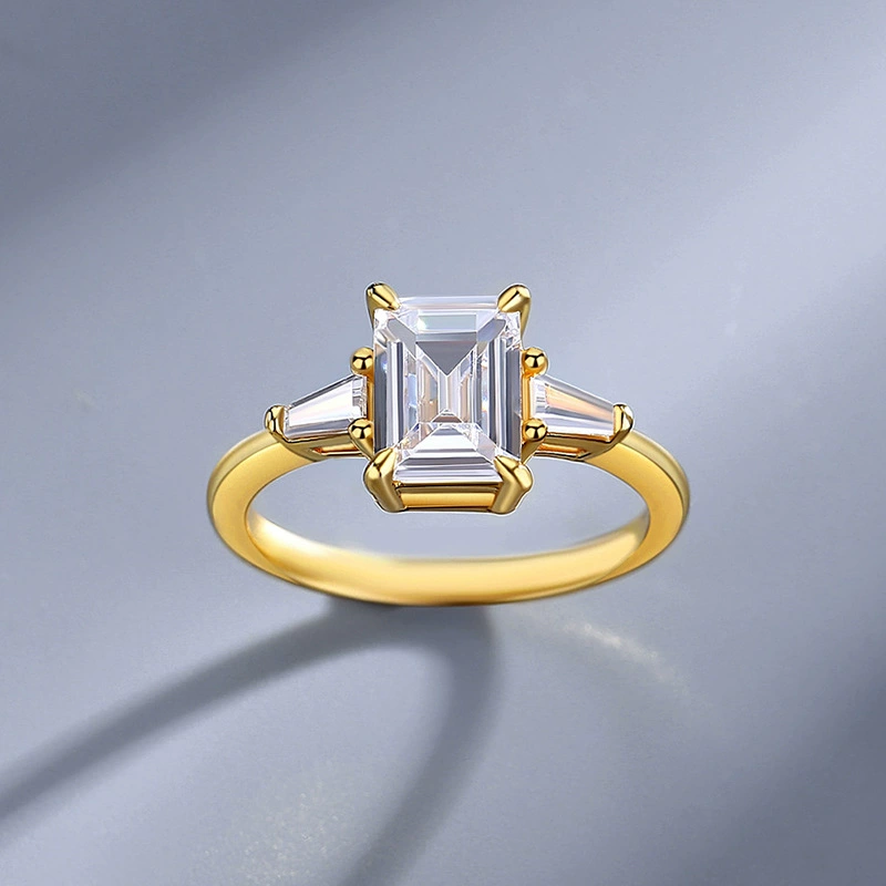 Rectangular universal retro ring with stone, 2 carat, silver 925 sample, European style