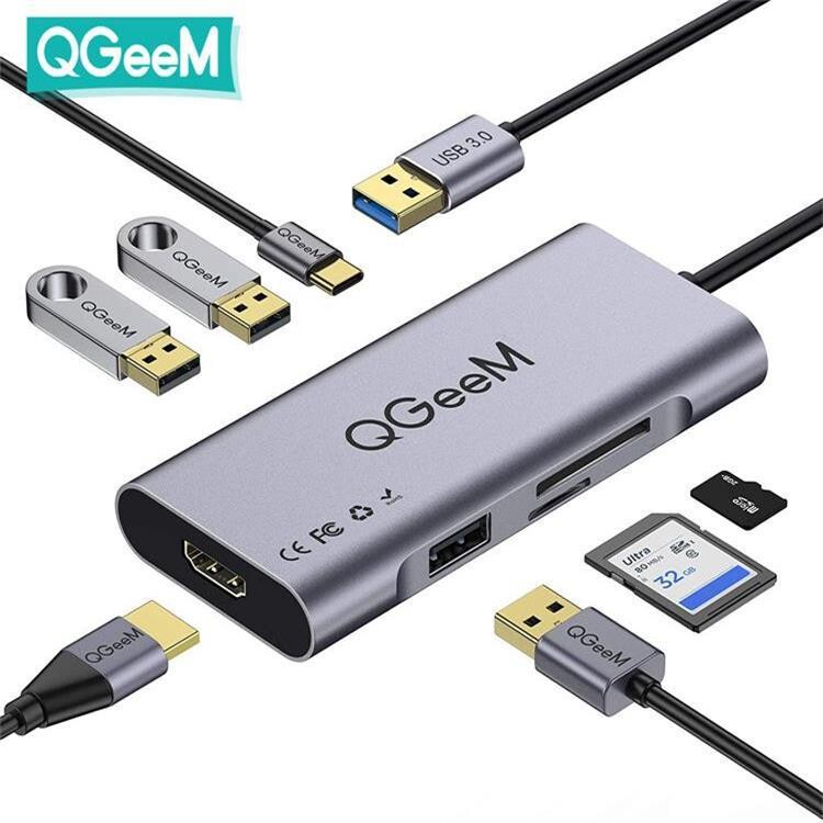 QGeeM USB3.0 seven-in-one expansion dock multi-function hub HDMI HD video converter QGeeM USB3.0 seven-in-one expansion dock multi-function hub HDMI HD video converter