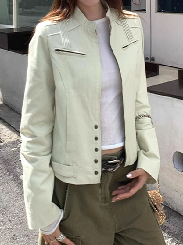 槿一 天赋夹克棉质小众设计感百搭休闲立领工装夹克外套通勤复古|undefined
