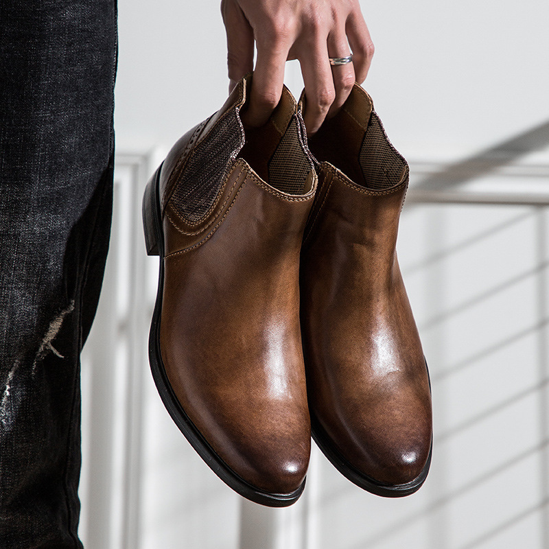 Botas altas de cuero vintage británicas, botas Martin puntiagudas de color polaco, botas de motociclista de piel de vaca de capa superior_voghion.com