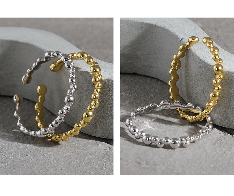 Korean niche design geometric bead texture S925 sterling silver open thin ring female