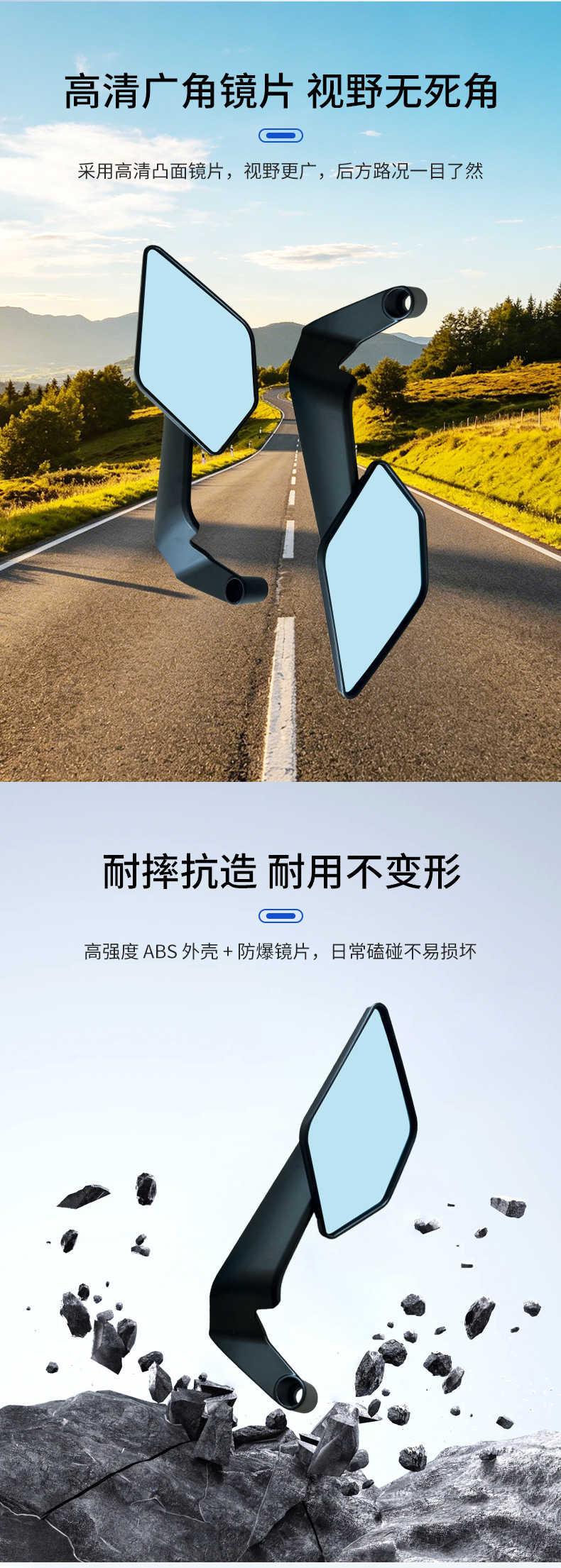 Cross-Border Hot-Selling Wind-Wing Rearview Mirror for Motorcycles and Electric Vehicles, Universal Modified High-Definition Reflective Rearview Mirror