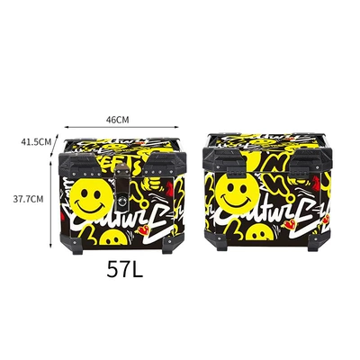 57L Aluminum Alloy Trunk, Motorcycle trunk - 57l-stainless-steel-alloy-lock-sticker-yellow-smiley-face