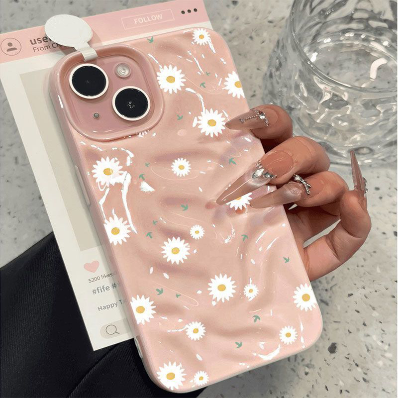 White Daisy Pleated Texture Suitable for Apple 16 Phone Case iPhone 17 Pro Three-Dimensional 14/13 Fresh 15 Soft Case