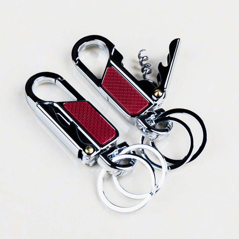 多用途金属钥匙扣腰挂汽车锁匙链圈环开瓶器红酒开