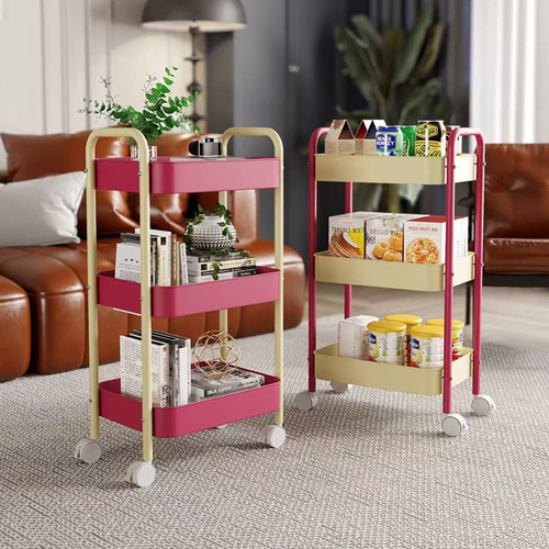 Tray Cart Storage Stand Floor Multi-Layer Adjustable Living Room Kitchen Storage Rack Dorm Snack Storage Cart Wholesale