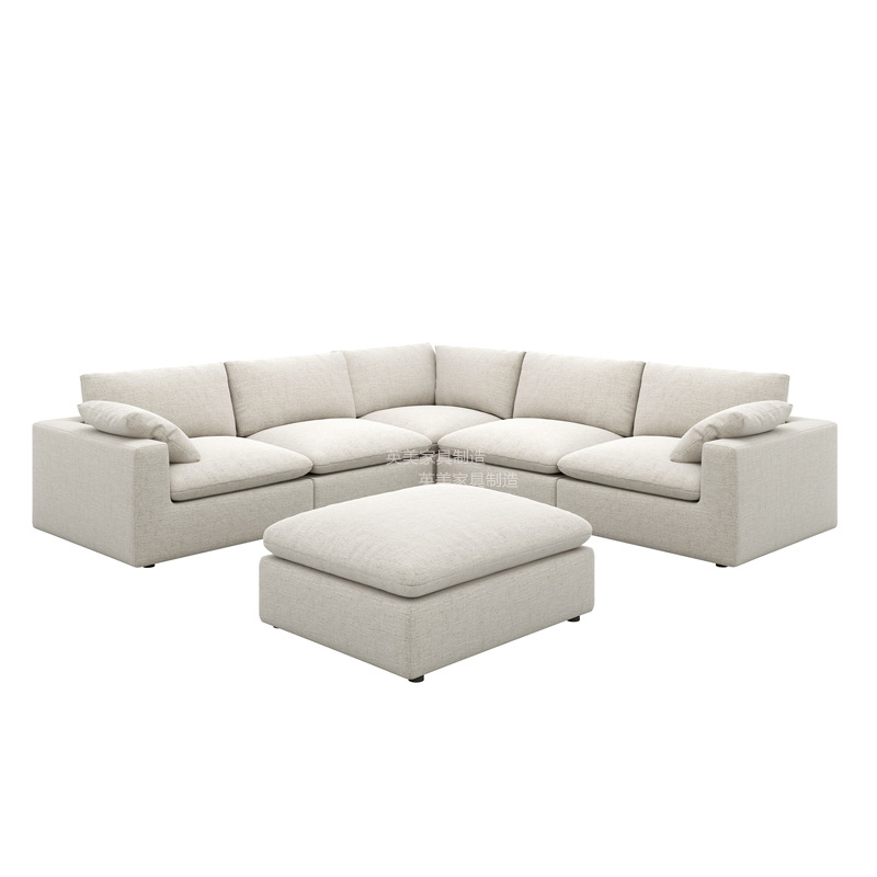Sala de estar de lino nórdica combinación de nube de arena moderna simple línea directa módulo de hotel crema sofá de esquina de viento
