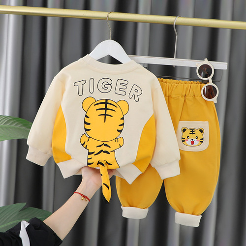  spring new children's cartoon animal long-sleeved suit for boys and girls Korean version of spring cute two-piece set wholesale