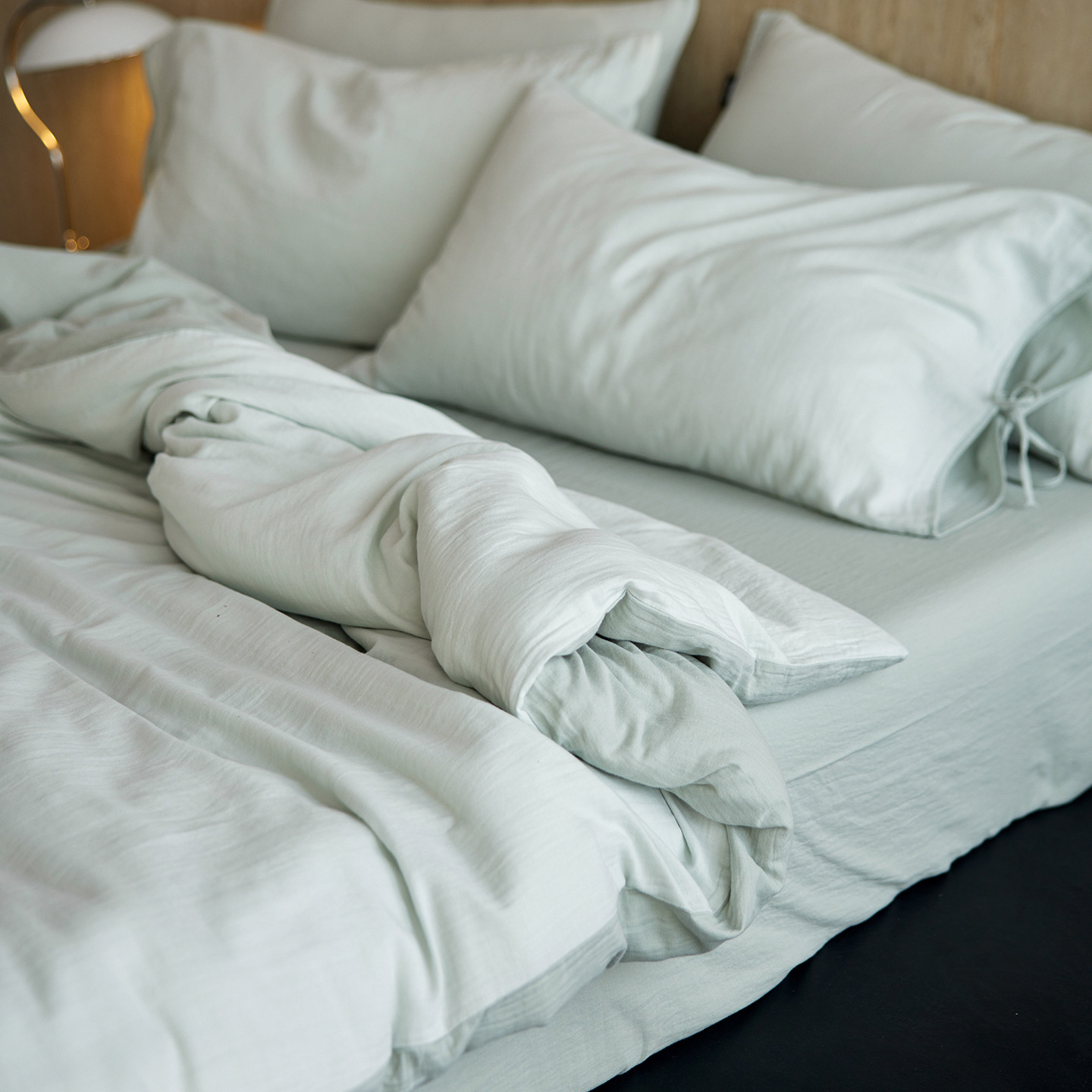 Super Soft Cotton Four-Piece Set Double-Layer Yarn 1.8m Wrinkled Yarn Strap-Type Pure Cotton Quilt Cover Bed Pure Color Simple Bedding