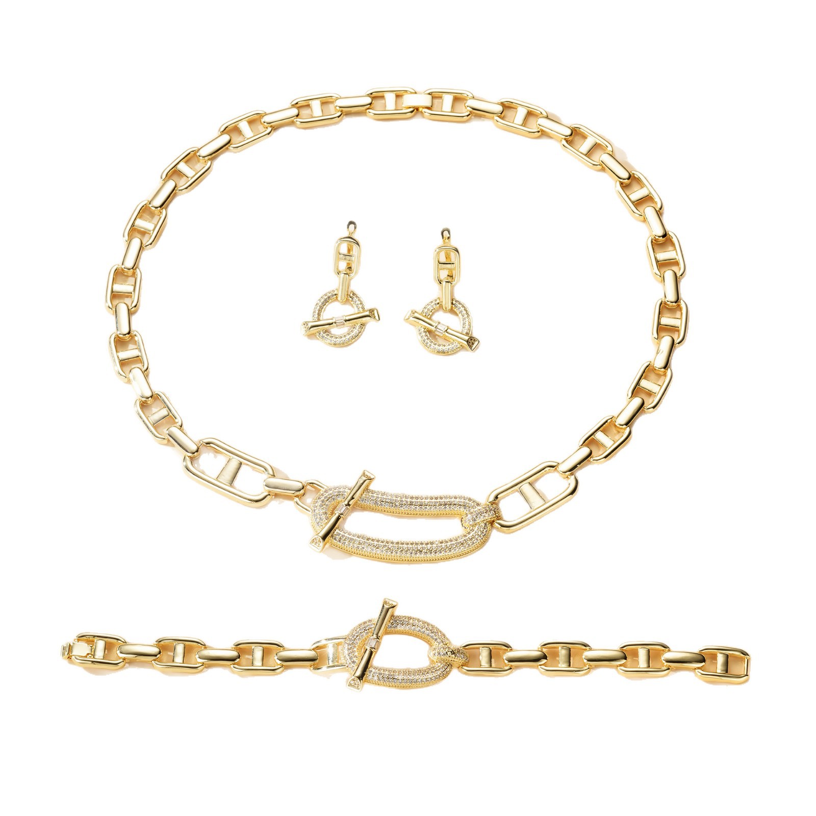 Transfronterizo de moda de alta gama cobre 14k conjunto de joyas barra transversal serie OT pulsera pendientes collar lujo ligero conjunto de cuatro piezas image 6