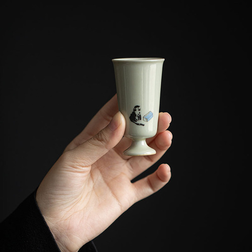 Moji Miqing antique high-leg tea cup Kung Fu tea set imitation Song Dynasty ceramic tea cup Literati tea cup