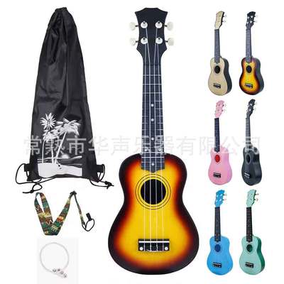 批发塑料尤克里里 21 英寸乐器椴木带包背带配件套装初学者小吉他|ms