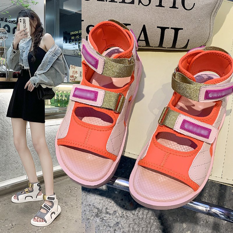 Net Red A Xige Same item Small fragrant wind Sandals 2021 new pattern Korean Edition Flat bottom Velcro Hollow Rome shoes