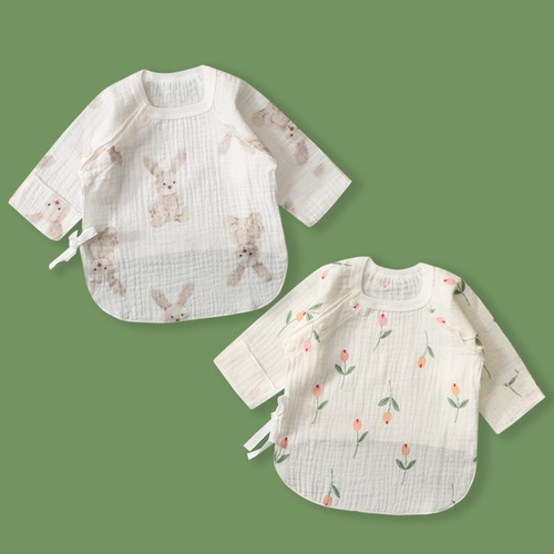 Ins gauze baby half-back shirt summer thin model boneless top 0-6 months newborn clothing single monk's robe