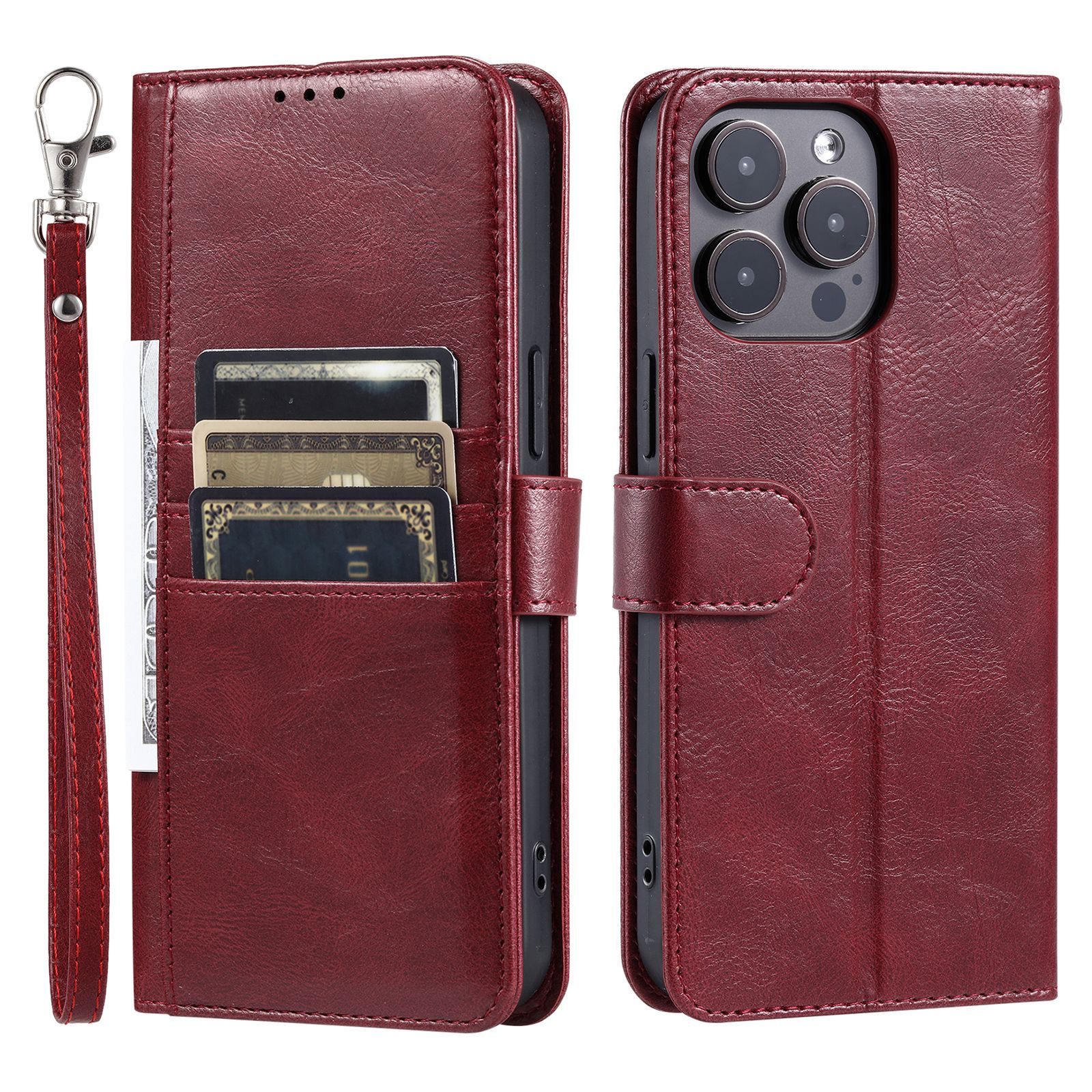 Suitable for iPhone 15 classic plain weave inner and outer card case, Samsung S24U simple flip phone case_voghion.com