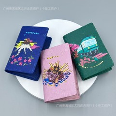 外贸货源高版本新款卡通护照夹双层卡包零钱包原版真皮印花钱包