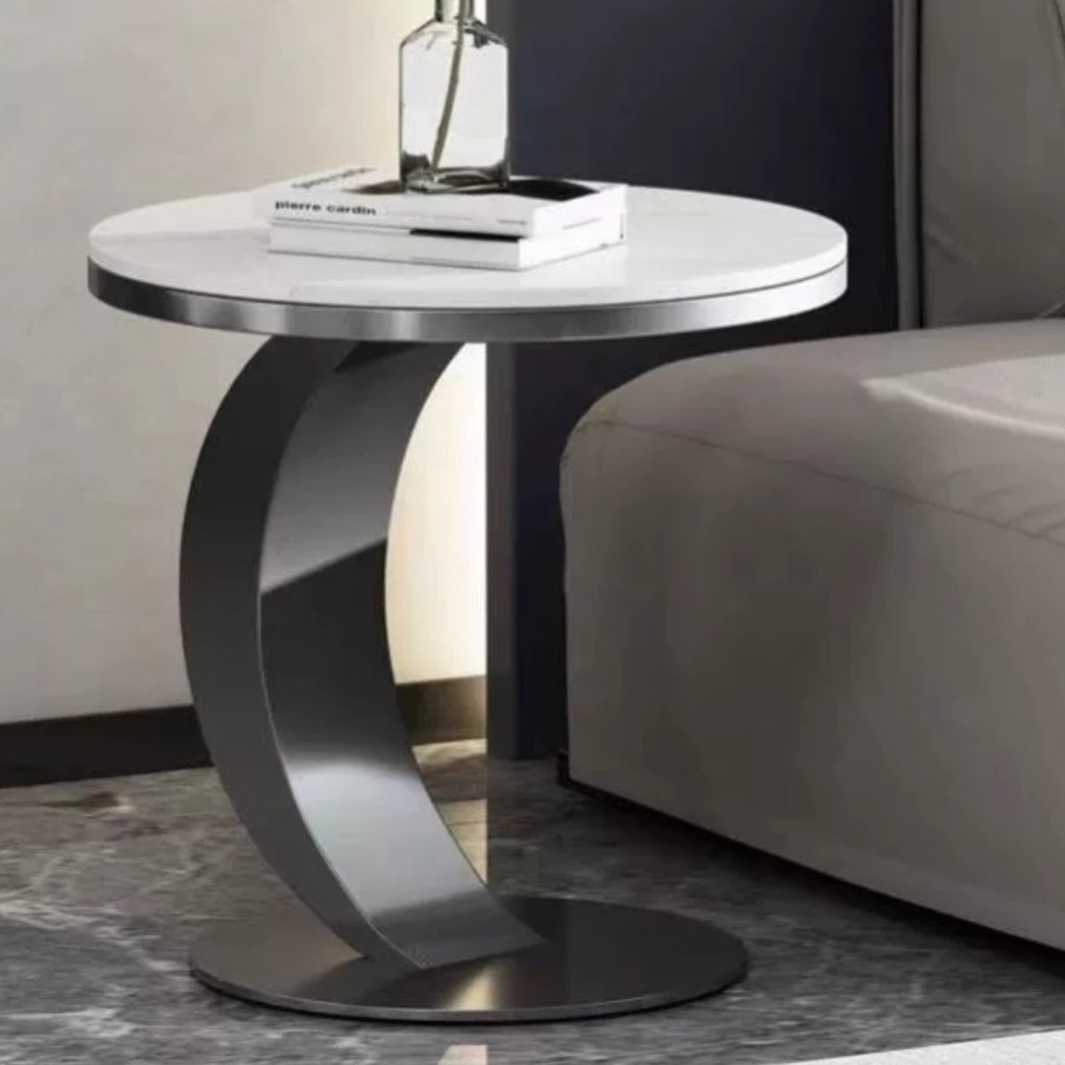 Light luxury Italian rock plate side table small apartment living room sofa side small round table simple corner table bedside table cabinet small tea table