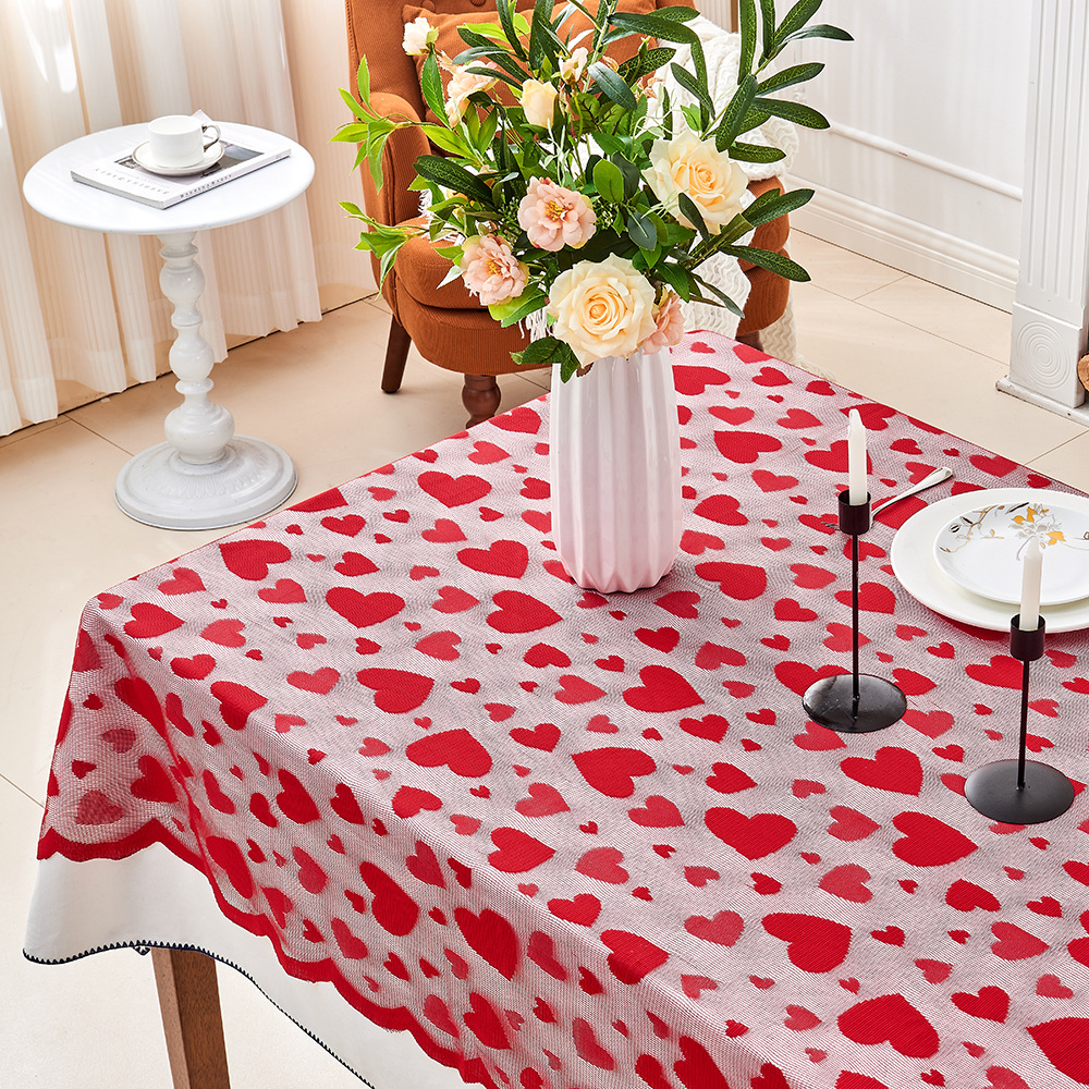 Nuevo amor Día de San Valentín tela de mesa rectangular table bandera de encaje conjunto de almohadillas rojo estilo europeo y americano decoración de la fiesta