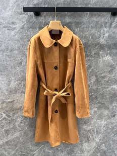 Niche New Women's high quality Suede Single-breasted Long Belt Jacket Slim Look Nostalgic
