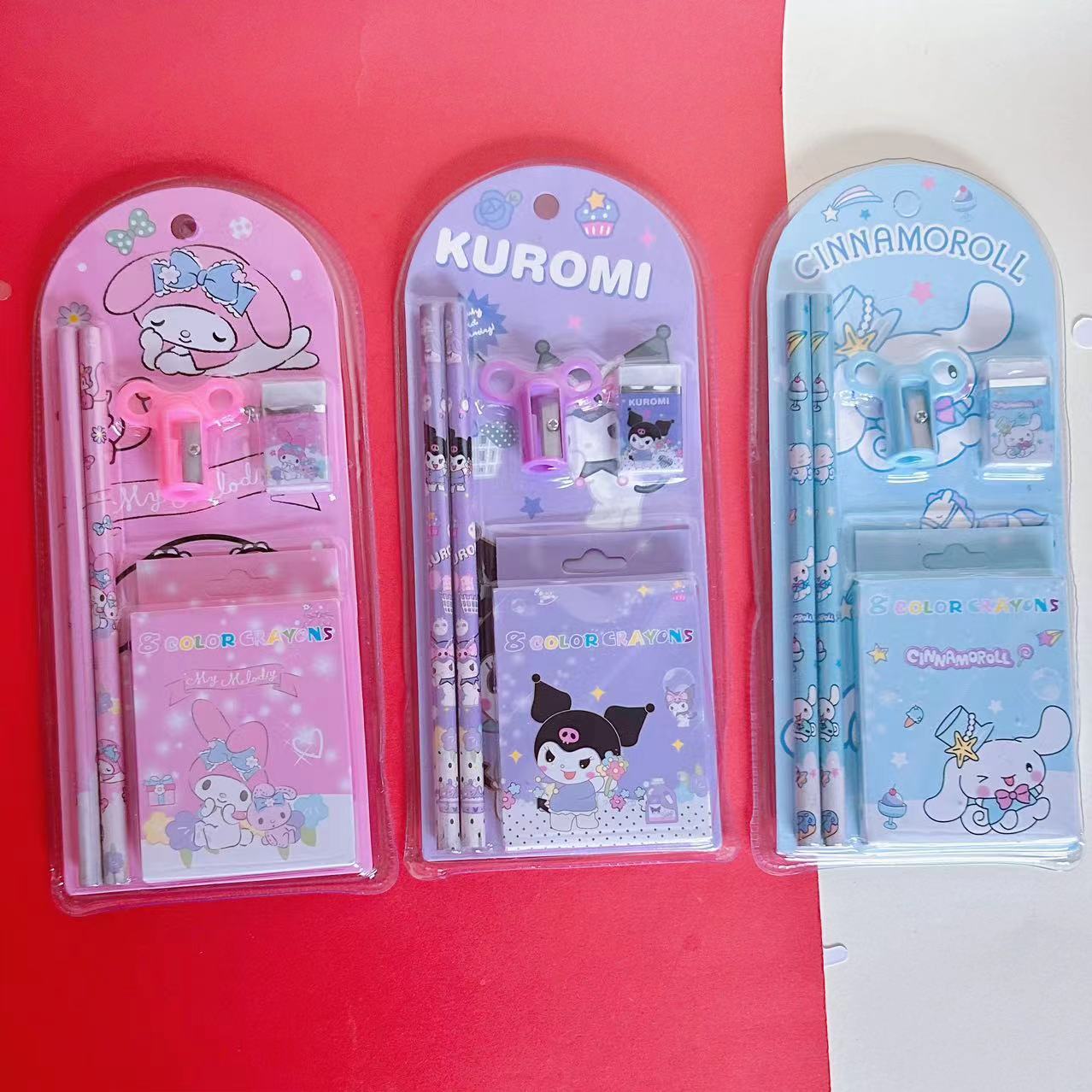 Sanrio-caja de regalo de papelería, conjunto de papelería transfronterizo, lápiz Kuromi, papelería de aprendizaje para niños, regalo de recompensa, venta al por mayor