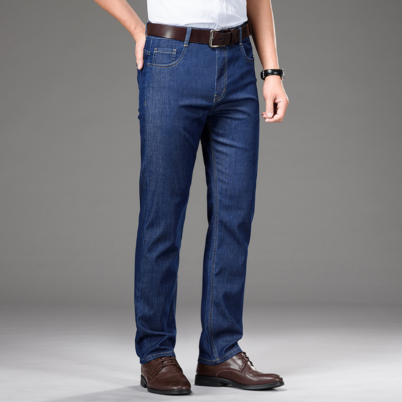 High-End Spring and Summer Thin Jeans for Middle-Aged Dads, Men's Loose Straight Ice Silk Men's Pants, Business Casual Pants, Trousers