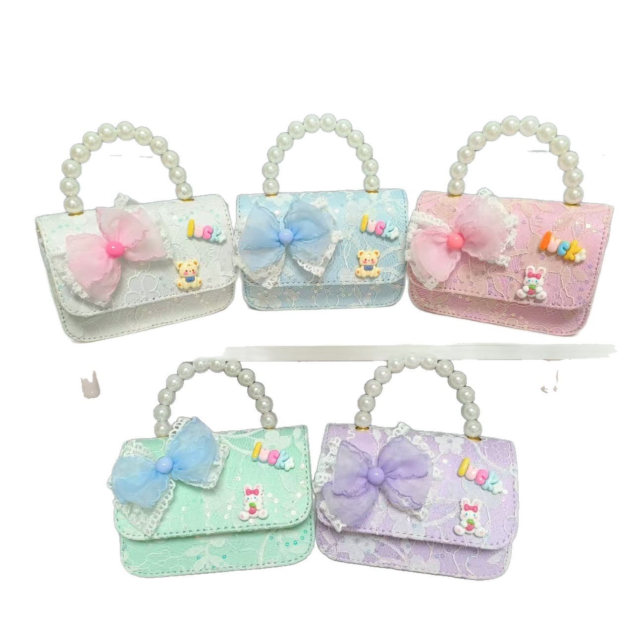 Bolsa de princesa portátil de perlas, arco de encaje, bolso de hombro, bolso de Año Nuevo, cambio de cambio