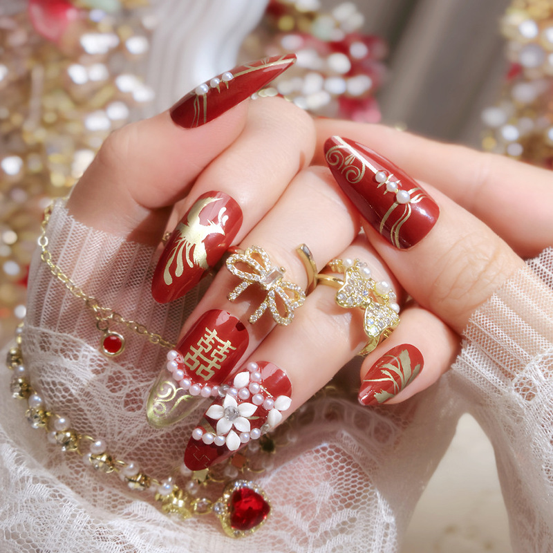 Wearable Nail Patches, Finished Products, Festive Wedding, Fake Nail Patches, Bride, Chinese Style Manicure U87 Wearable Nail Patches, Finished Products, Festive Wedding, Fake Nail Patches, Bride, Chinese Style Manicure U87