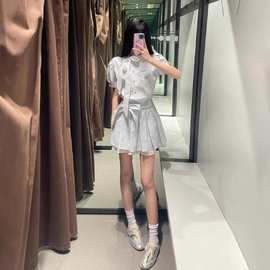 韩系衬衫条纹连衣裙子女夏季2025年新款高级感小个子收腰显瘦短裙