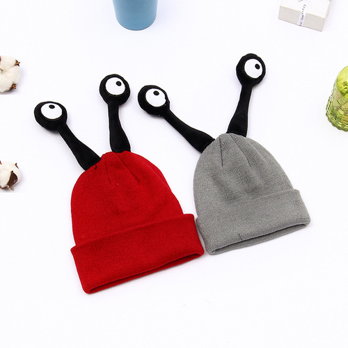 Whimsical Insect Knitted Hat for Autumn and Winter, Unisex Baby and Children, Big-Eyed Cartoon Hooded Hat, Knit Warm Hat