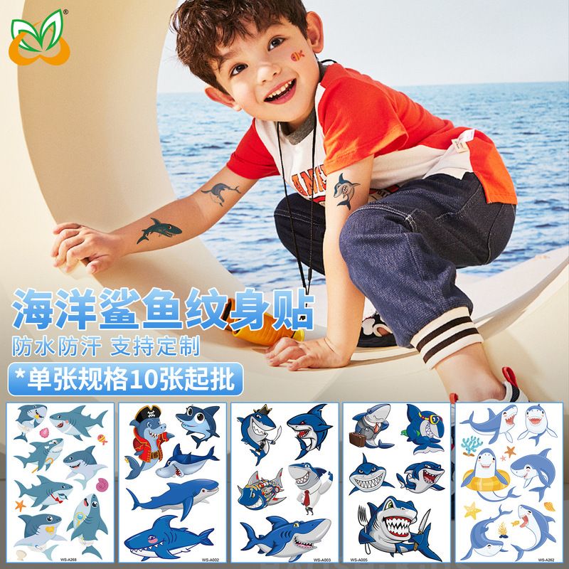 Spot Wholesale Children's Cartoon Original Tattoo Stickers Marine Animal Summer Tattoo Stickers Dolphin Shark Little Whale