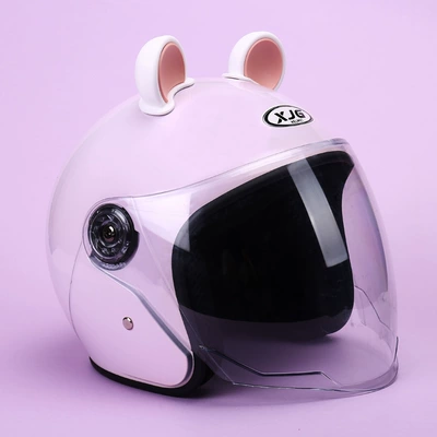 Motosiklet kaskı (dəbilqə): Protection, Motorcycle and Electric Scooter - light-pink-white-bear-ears-cold-protection-and-warmth-hd-clear-lenses
