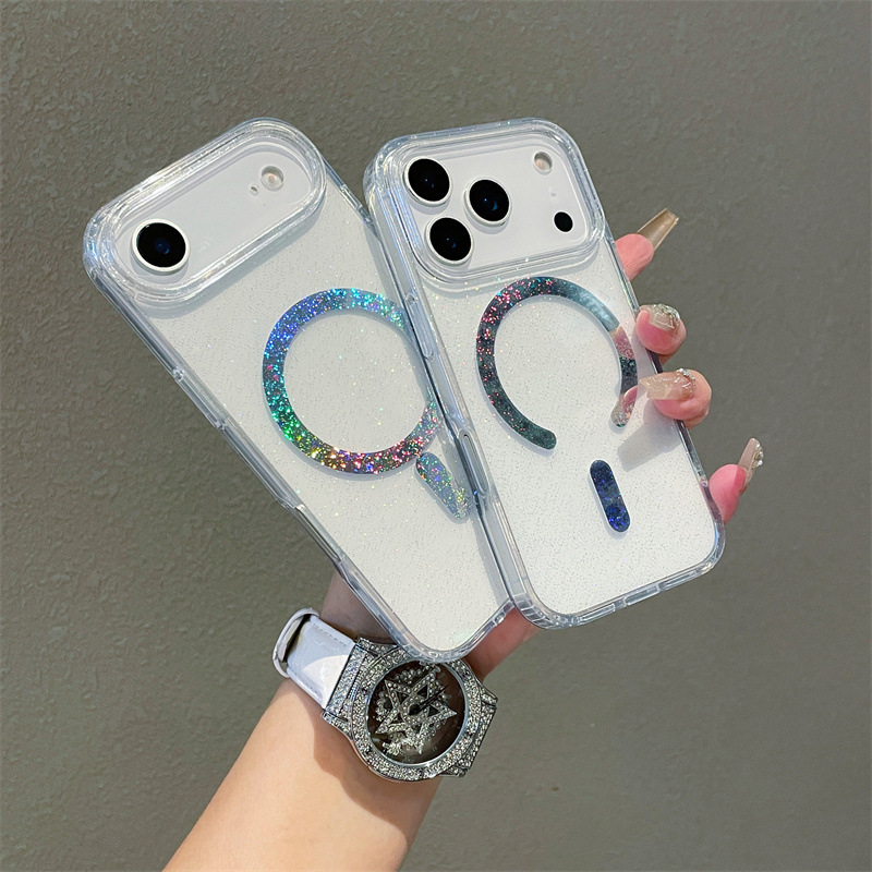 Adatto per telefono colorato magnetico Pro Max trasparente glitter custodia protettiva 17 Pro/17 Air_voghion.com