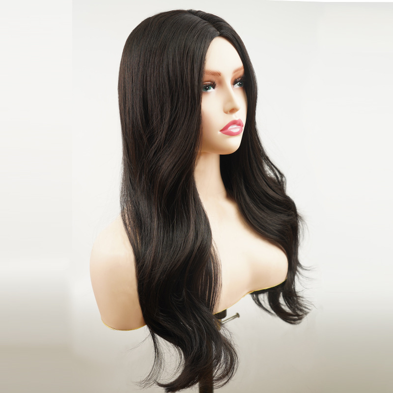 Perruque en fibre chimique transfrontalière européenne et américaine, vente en gros d'usine, casque complet, couleur naturelle, usage quotidien, cheveux longs et lisses_voghion.com