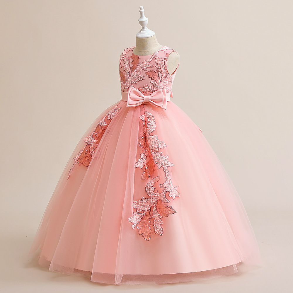 2024 nuevos niños vestido de malla princesa vestido niñas vestido largo anfitrión pasarela fiesta transfronteriza exclusivo