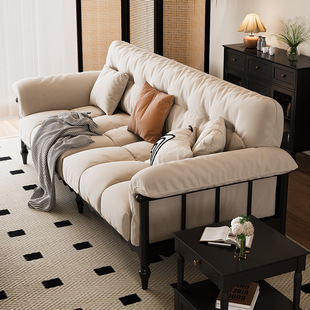 Modern French Style Retro Fabric Sofa Living Room Small Apartment Three-person Straight Row Antique Nordic American Style All Solid Wood